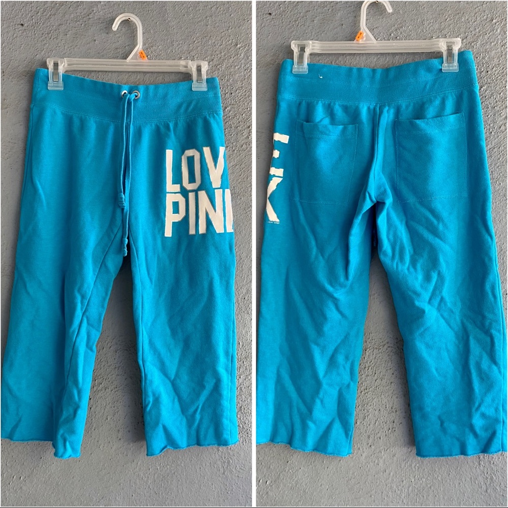 Victoria's Secret PINK Everyday Lounge Drawstring Crop Size XS Teal White EUC